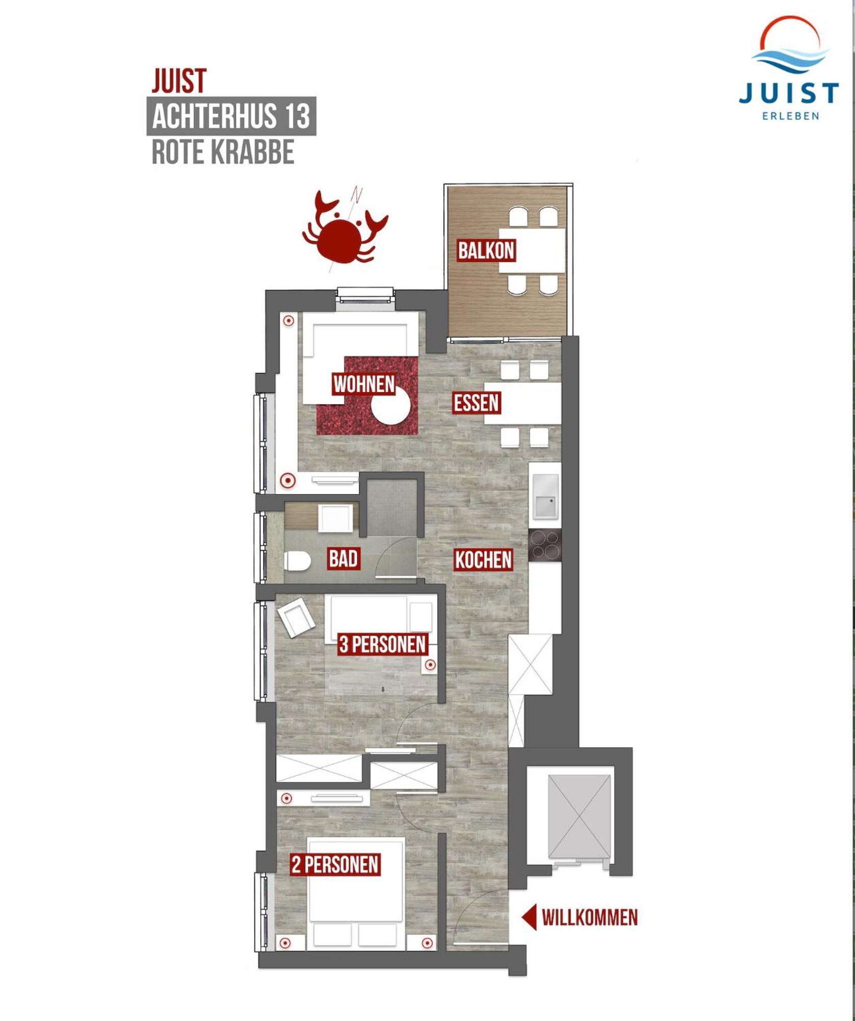 Haus Achterhus 213 - Wohnung 13 "Rote Krabbe" Juist Buitenkant foto